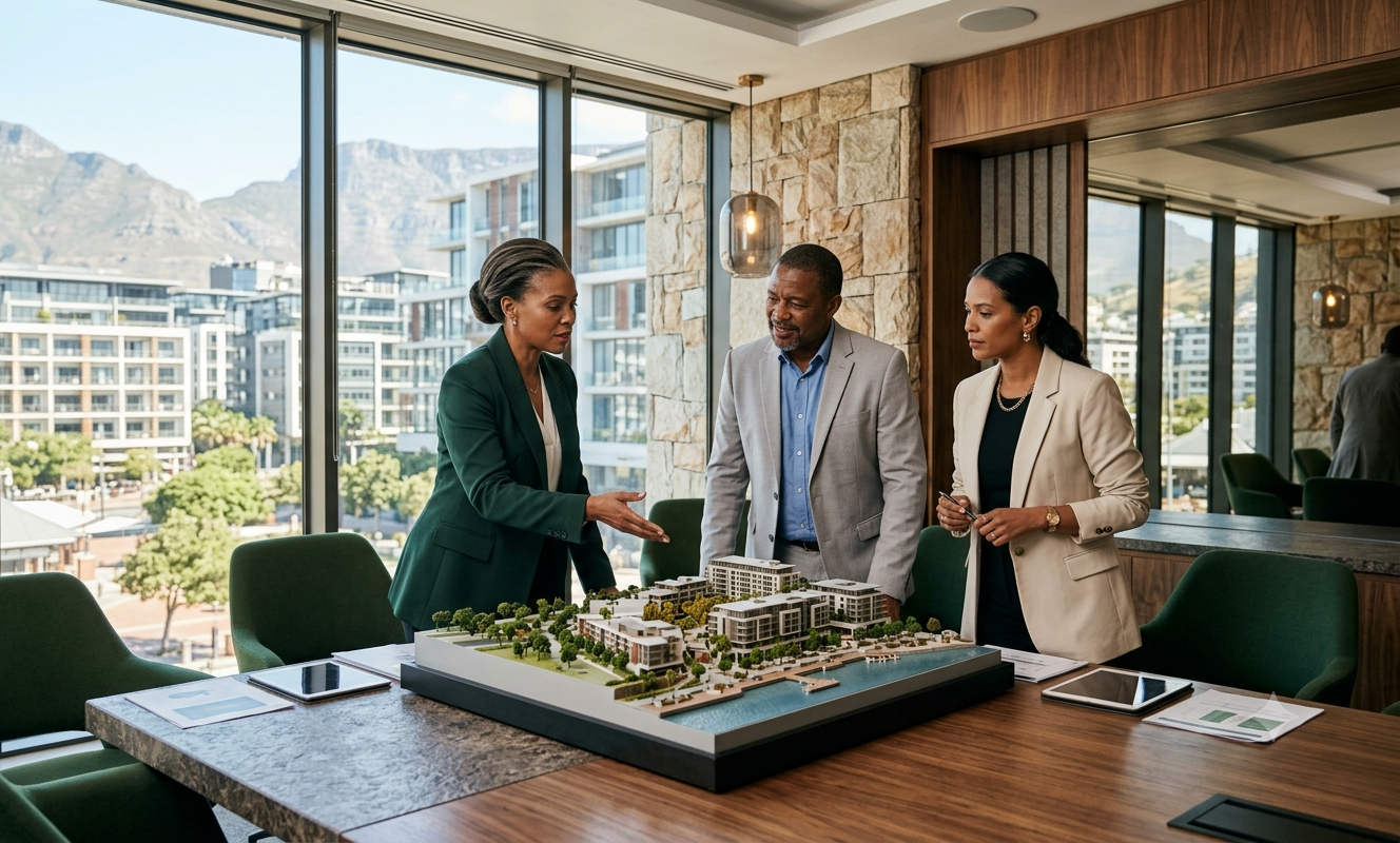 Investor, property owner and development professionals discussing a partnership